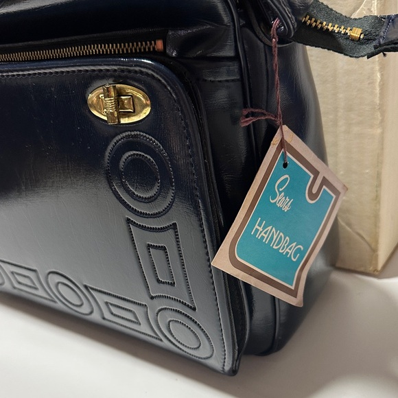 Vintage Sears Navy Geometric Shoulder Bag – Gold Hardware – New in Box - Picture 3 of 12